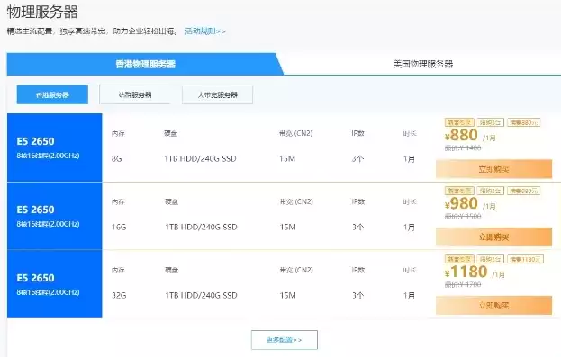 物理服务器价格表，物理服务器租赁费用
