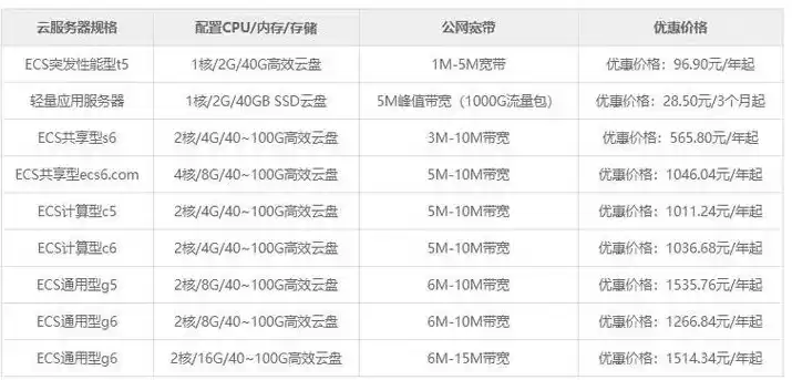 云服务器租用价格多少钱一年，租云服务器价格表最新