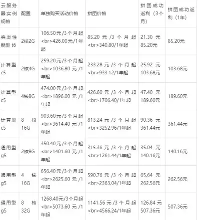 阿里云服务器收费价格表，阿里云服务器收费标准详解，全面解析价格构成及优惠政策