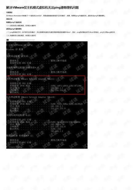 虚拟机仅主机模式怎么ping物理机，深入解析虚拟机仅主机模式下与物理机网络的互通方法及实践步骤