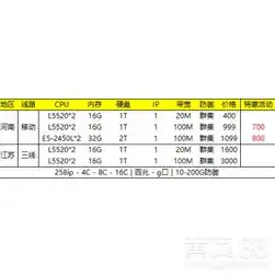 国内服务器租用价格表，国内服务器租用价格表解析，性价比与性能解析