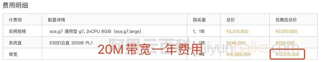 阿里云服务器20m宽带多少钱，阿里云服务器2008版20M宽带价格解析及性价比分析